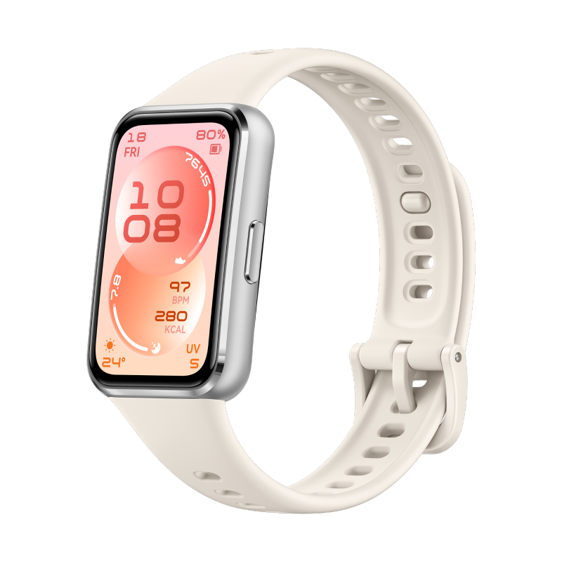 Huawei Band 11 White Silver Aluminum Alloy Case White Fluoroelastomer Strap