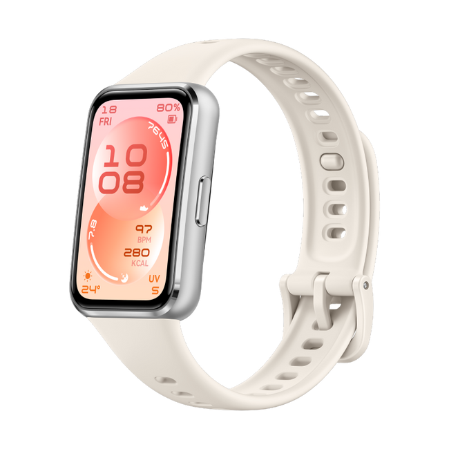 Huawei Band 11 White Silver Aluminum Alloy Case White Fluoroelastomer Strap