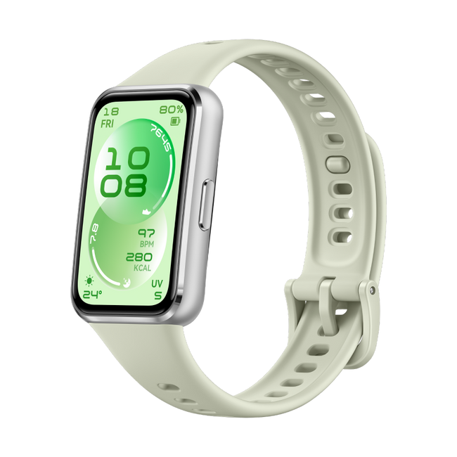 Huawei Band 11 Green Silver Aluminum Alloy Case Green Fluoroelastomer Strap
